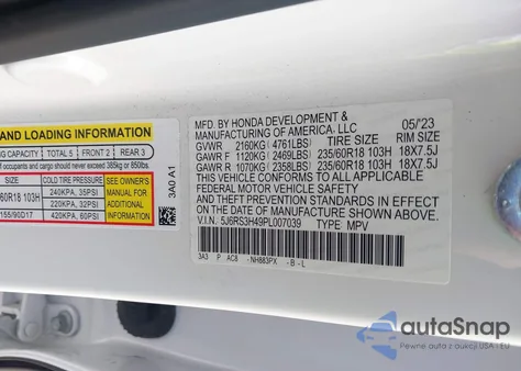 2023 Honda Cr-V Ex 2Wd from USA, damaged, VIN 5J6RS3H49PL007039